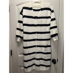 SHEIN Women’s Striped Button Down Long Sleeve Sweater Dress Size M‎ Black White